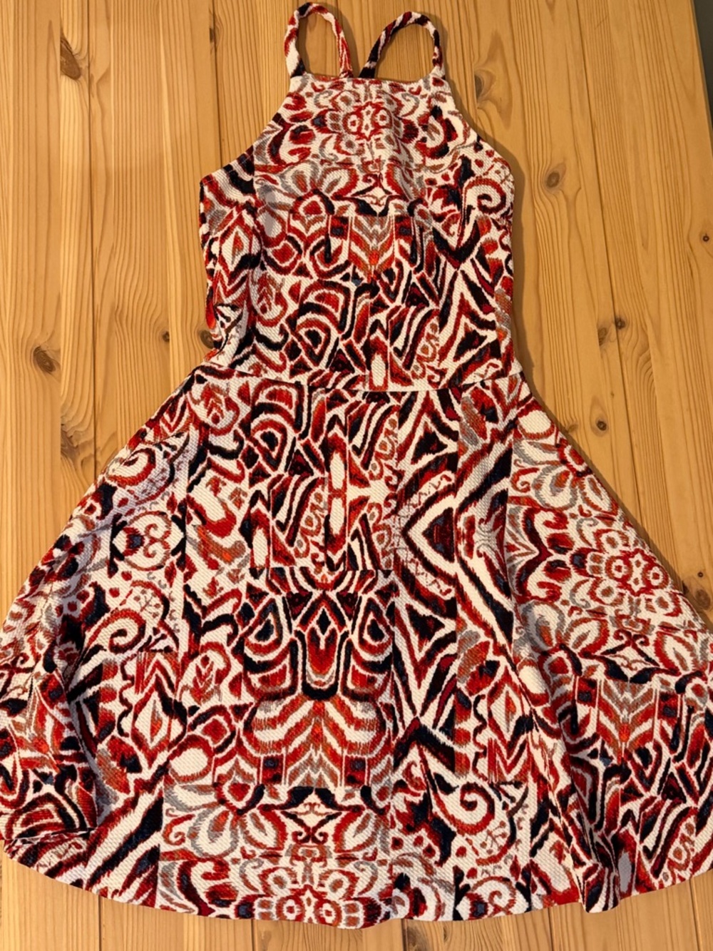 Sleeveless Tribal Print Sundress in Red, Navy & White